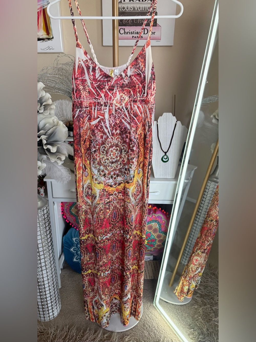 Sleeveless Boho Paisley Maxi Dress in Red & Yellow